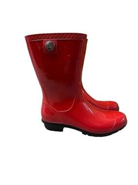 Woman's Size 7 Red Glossy *UGG* Sienna Garden Rain Boots w/Shearling Footbed
